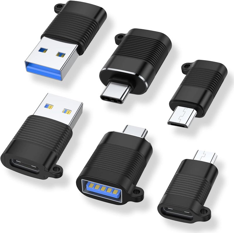 AreMe USB C Adapter (6 Pack), Micro USB Male to USB C Female Adapter, USB 3.0 to Type C Converter Connector (Black) - Image 1